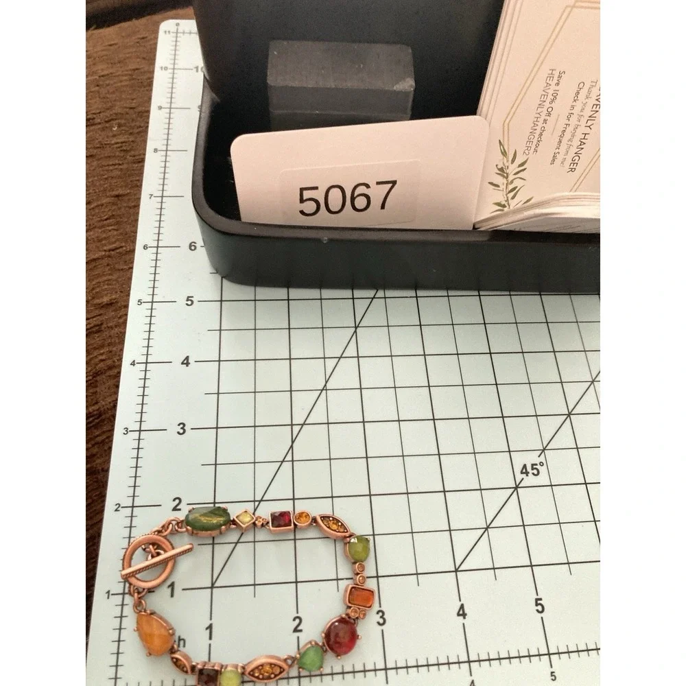 Multicolor Glass Stone Link Bracelet Copper Tone Toggle Clasp Artisan Colorful - Picture 2 of 6